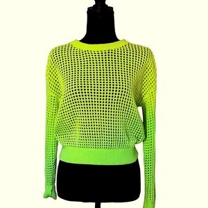 Neon Mesh Y2K Open Knit Festival Rave Top Womens XS Indie Alt Beach Punk Edgy